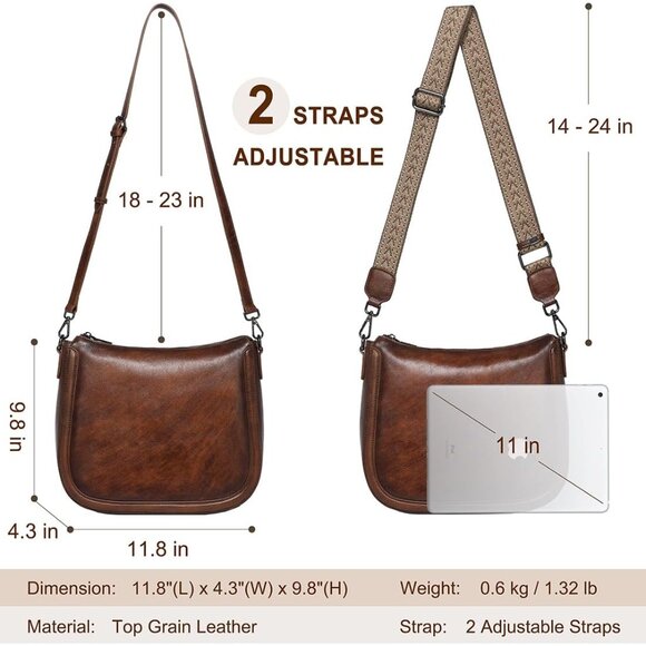 Elegant Ladies Hobo Shoulder Purse - Genuine Leather Crossbody with Pockets - Picture 4 of 6